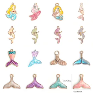 Alloy mermaid and fish tail pendants set for DIY necklace making in assorted pastel colors