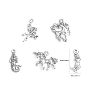 Lot de 5 breloques licorne et pégase en alliage argenté pour la création de bijoux DIY