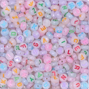 Luminous 7mm macaron color round alphabet beads for DIY jewelry making and bracelets