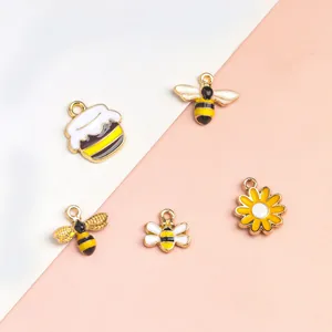 5-piece gold bee and honey jar enamel charms set for DIY jewelry making and necklaces