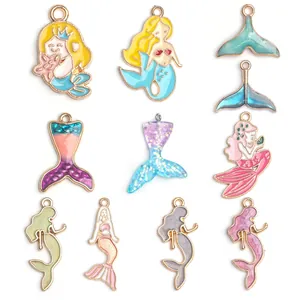 Mermaid Fish Tail Charms Alloy Enamel Drip Oil Pendants For DIY Jewelry Making Necklace Bracelet Ocean Theme Accessories