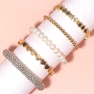 Set of 5 gold and silver beaded bracelets with star, heart, and pearl charms for DIY jewelry