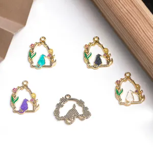 5pcs set of alloy cat wreath enamel pendants for DIY bracelets and necklaces