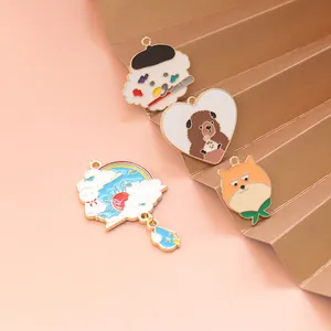 Pendentifs animaux en émail coloré avec motifs chien et ours pour bijoux DIY