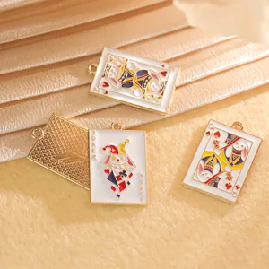 Pendentifs cartes à jouer en émail avec motifs de lapin pour bijoux DIY