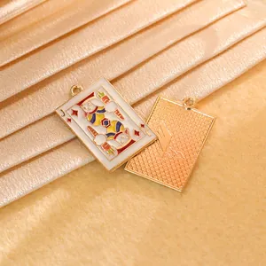 Pendentif lapin carte J en alliage doré avec émail coloré pour création bijoux