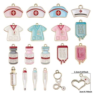 Set de 15 dijes médicos de esmalte con gorros de enfermera para joyería artesanal