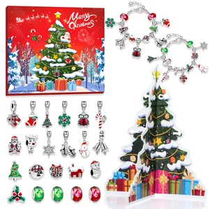 Calendario de Adviento de Navidad Conjunto de Joyería Pulsera DIY Dijes de Aleación de Zinc Árbol de Papel 3D Regalo