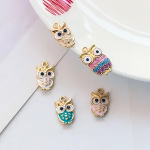 Cute owl alloy enamel pendants in various colors for DIY jewelry necklaces and bracelets