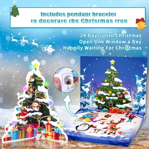 Calendario de Adviento de joyas para niños con 24 colgantes y caja de árbol luminoso