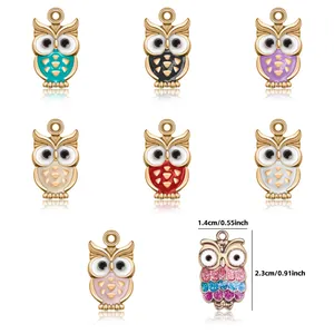 Cartoon Alloy Owl Enamel Charms For DIY Jewelry Making Colorful Drip Oil Animal Pendants For Hand Made Necklace Bracelet Accessory