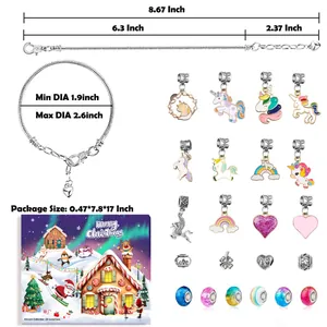 Détail du kit calendrier de l'avent bracelet licorne DIY avec breloques et boîte