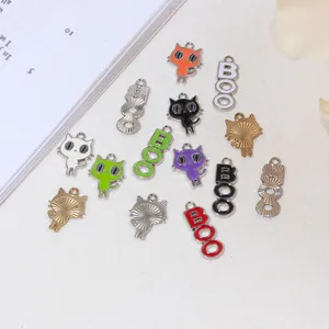 Lot détaillé de pendentifs chat et BOO d'Halloween pour la création de bijoux DIY