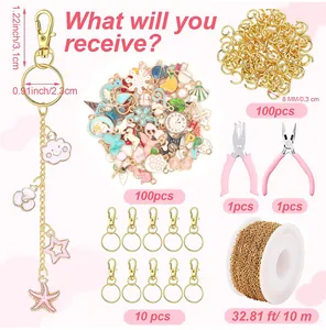 Kit de joyería DIY con 100 dijes, cadena, cierres de langosta y alicates de mano