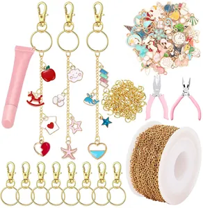 Kit de joyería DIY con colgantes de esmalte, cadenas doradas y herramientas