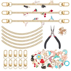 Kit de Fabrication de Bijoux DIY pour Femmes Filles Breloques en Émail Doré pour Bracelet Porte-clés Chaîne de Sac à Main Avec Pince Anneaux Ouverts Fermoirs Mousqueton Coffret Cadeau