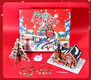 Christmas countdown jewelry box with 2 DIY bracelets and 3D princess castle puzzle