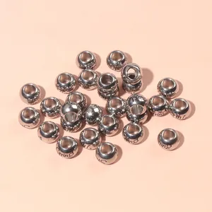 Cuentas de acero inoxidable con agujero grande y grabado Strong para joyería artesanal