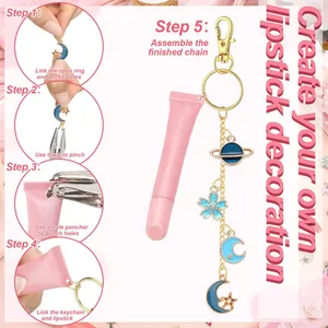 Kit de llavero de bálsamo labial DIY con colgantes de esmalte de estrella y luna