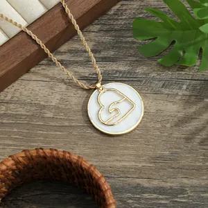 Gold Plated Shell Round Pendant Necklace Heart Turtle Palm Tree Tropical Style Marine Jewelry For Women Daily Vacation Accessories