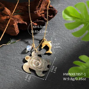 Hawaiian shell turtle and dolphin gold pendant necklace set with elegant ocean motifs