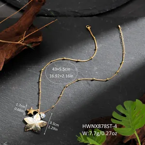 Detailed view of Hawaiian shell leaf necklace with 43cm gold chain and 5.5cm extension