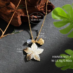 Detail of starfish shell pendant necklace with gold chain and dimensions 43+5.5cm