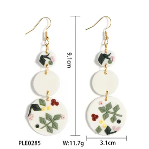 Minimalist handmade floral clay dangle earrings with 3D flower petals and gold hooks