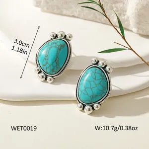 Vue détaillée de boucles d'oreilles turquoise bohème avec dimensions et poids indiqués