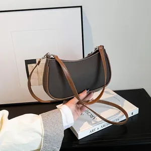 Women Vintage PU Leather Crescent Underarm Bag Simple Versatile Shoulder Crossbody Baguette Bag Fashion Casual Handbag