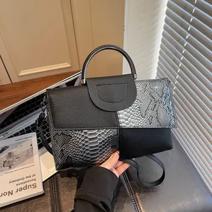 Women's 2025 chic crocodile-gray python textured handbag with metal handles