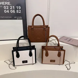 Fashion checkered crossbody handbags with chain straps in black, brown and beige colors