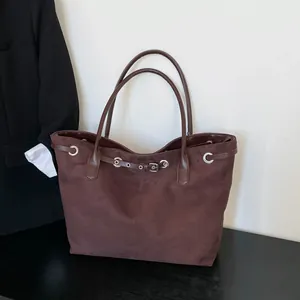 Grote retro matte bruine suède tote tas voor kantoor en dagelijks gebruikelijk gebruik