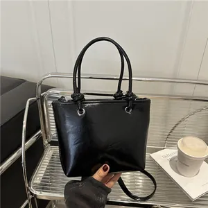 Women High End PU Leather Underarm Bag Minimalist Niche Design Shoulder Crossbody Bag With Knot Handle Detail Silver Hardware Commuter Tote Bag