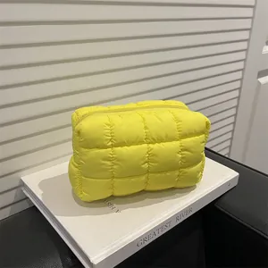 Borsa Trucco Trapuntata in Policotone Organizzatore Articoli da Toeletta Cerniera Borsa Colore Unito Quadretti Quadrata Donna
