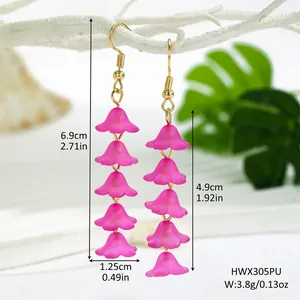 Detail view of pink lily of the valley earrings showing dimensions and 6.9cm total length