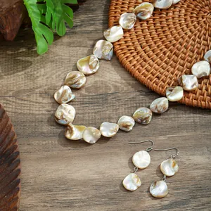 Irregular natural shell bead necklace and earring jewelry set in bohemian style
