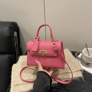 Damen Mode Litschi Struktur PU Leder Handtasche Gold Schloss Schnalle Umhängetasche Kleine Quadratische Tasche Französisch Lady Tote