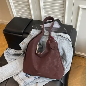 Sac Fourre-Tout en Daim à Grande Capacité pour Femme Couleur Unie Sac à Bandoulière Minimaliste Hobo Quotidien