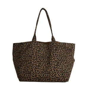 Modieuze retro tote tas met luipaardprint, grote capaciteit en dubbele hengsels