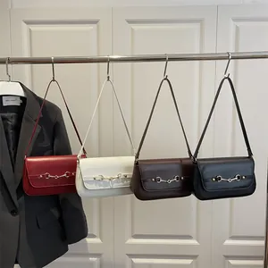 Retro faux leather shoulder bags with gold horsebit buckle in four classic colors