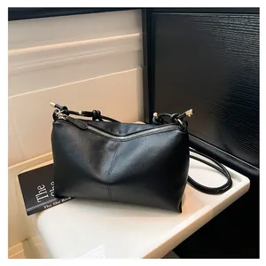 Women Retro PU Leather Shoulder Bag Lychee Texture Crossbody Bag With Knotted Strap Large Capacity Commuter Underarm Bag