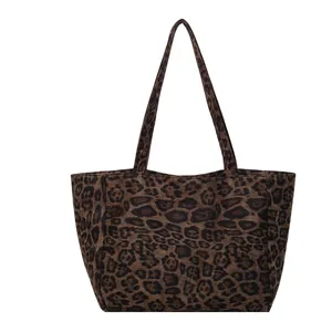 Grand sac cabas trapèze imprimé léopard avec longues anses pour femmes à la mode