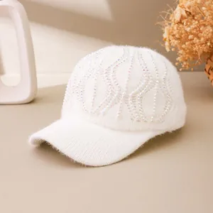 Women Knit Rhinestone Baseball Cap Autumn Winter Warm Peaked Hat Wave Sequin Pattern Adjustable Outdoor Casual Chic Headwear