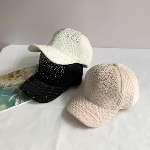 Casquette de Baseball en Velours Matelassé pour Femme avec Strass Mode Chaud Réglable Loisir Sport