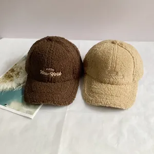 Winter Warm Lambswool Baseball Cap For Women Men Embroidered New York Letters Sherpa Plush Adjustable Outdoor Sports Hat