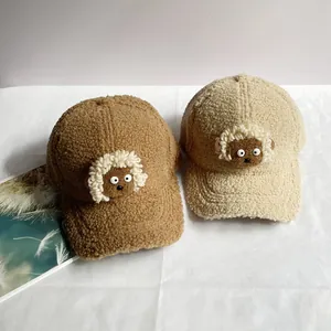 Casquettes de baseball agneau mignon en polaire sherpa beige et marron pour l'hiver