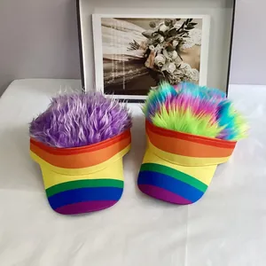 Casquettes arc-en-ciel créatives avec cheveux pour costumes de fête drôles et déguisements