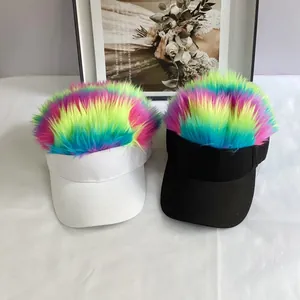 Casquette de baseball créative avec perruque arc-en-ciel pour fêtes et look hip-hop