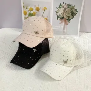 Women Fashion Sequin Baseball Cap Butterfly Mesh Breathable Sun Hat Adjustable Trucker Hat Summer Outdoor Sports Peak Cap
